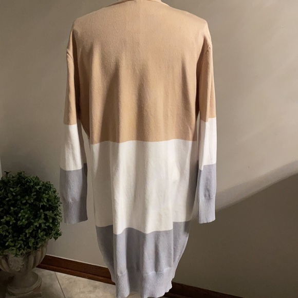 women’s long sleeve soft knit cardigan color block Ribbed hem cuffs. Relax fit M - Picture 2 of 5